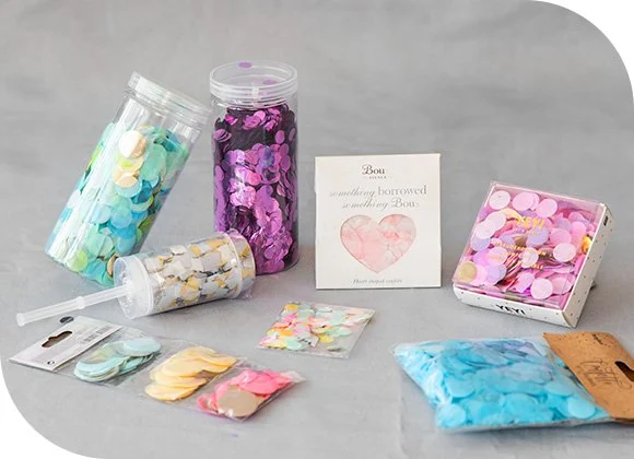 Paper confetti in tubes, bags and branded retail presentation