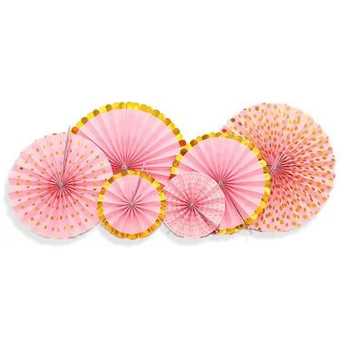 Pink & Gold Paper Fan Set